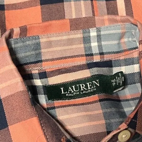 Lauren Ralph Lauren Plaid Button Up Roll Tab Sleeve Flannel Shirt Size XS Petite - Picture 4 of 4